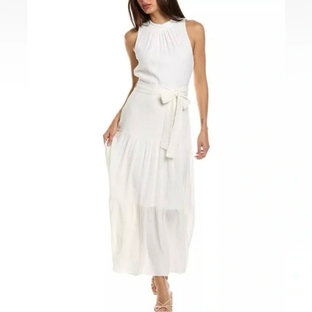 NWT Anne Klein Tie-Neck Tiered Sleeveless Maxi Dress White Size 12 MSRP $139